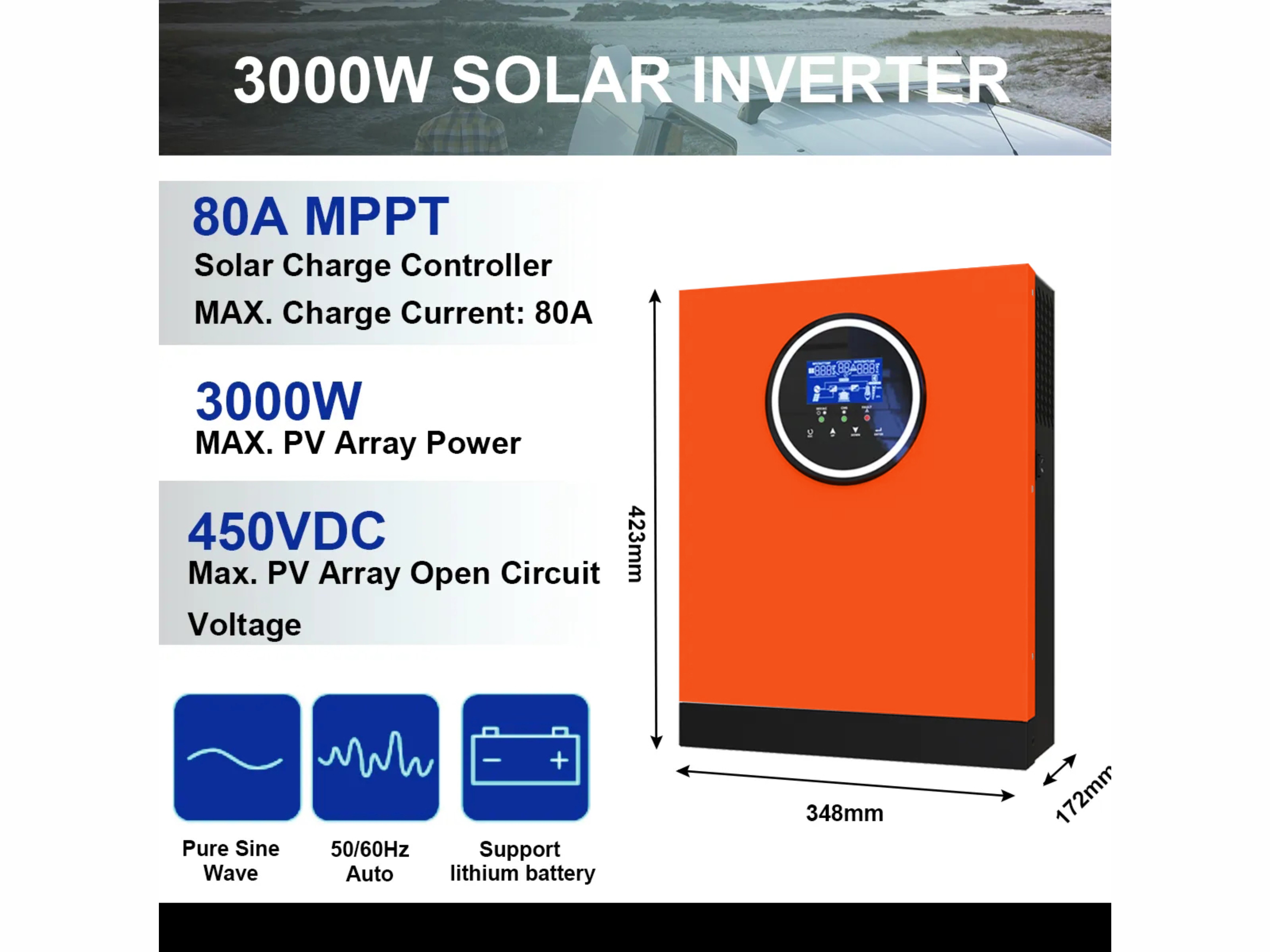 1800W 3000W 高频太阳能逆变器